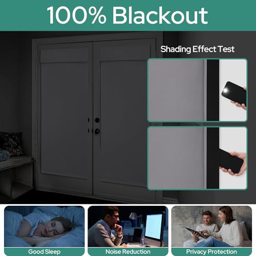 Homeideas 100% Blackout French Door Curtains, Privacy Door Curtains For Door Window, 30 X 40 Inch Room Darkening Curtains, Thermal Insulated Door Window Shades For Bedroom, (1 Panel, Greyish White)